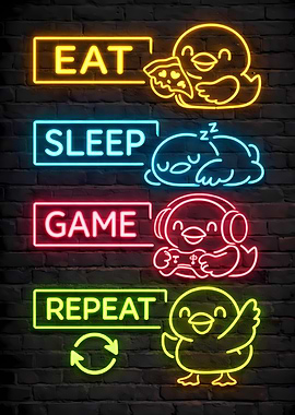 Eat Sleep Game Repeat Neon Signs