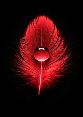 Red Feather with Water Droplet