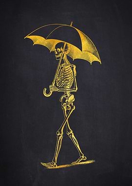 Skeleton with Golden Umbrella