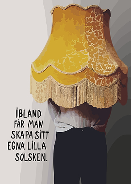 Person hiding under a lampshade