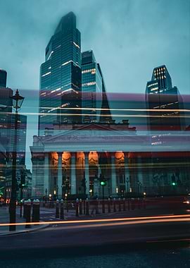 London Cityscape at Dusk with Light Trails