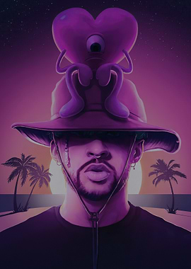 Bad Bunny Heart Hat Sunset