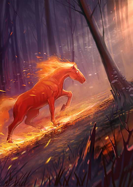 Fiery Horse in a Forest