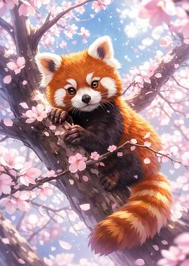Red Panda in Cherry Blossoms