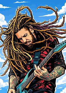 Guitarist with Dreadlocks Playing Guitar