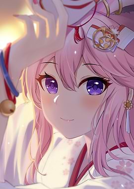 Anime Girl with Pink Hair and Purple Eyes