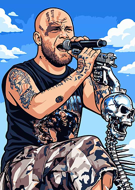 Heavy Metal Singer with Skull Microphone