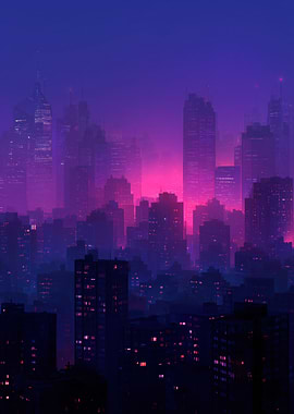 Cyberpunk Cityscape at Dusk