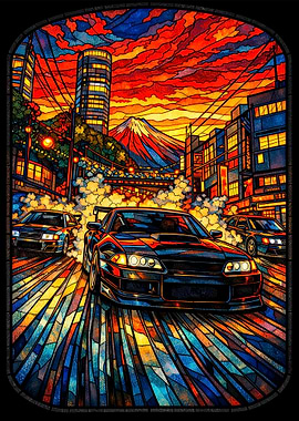 Stained Glass Japanese Street Race