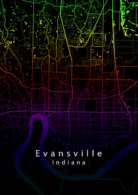 Evansville Indiana City Map rainbow