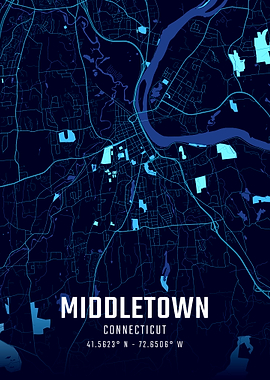 Middletown Connecticut Midnight City Map