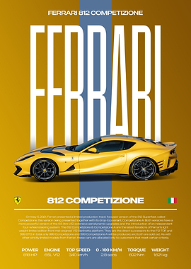 Ferrari 812 Competizione Car Poster