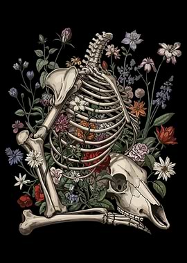 Skeleton with Flowers