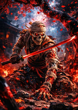 Undead Samurai Warrior with Glowing Sword