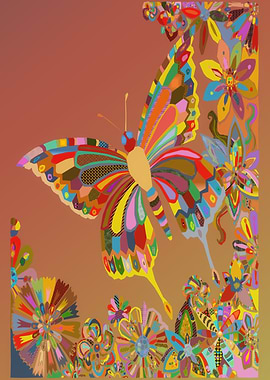 Colorful Butterfly and Flowers