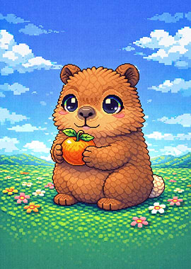 Cute Bear Holding an Apple