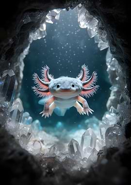 Cute Axolotl in Crystal Cave
