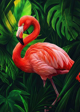 Vibrant Flamingo in Lush Jungle