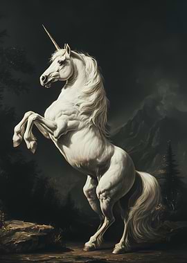 Majestic White Unicorn Rearing Up