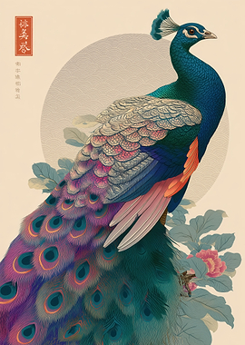 Peacock with Ornate Tail Feathers