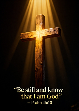 Christian Cross with Divine Light and Bible Verse