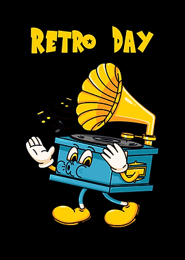 Retro Day Cartoon Gramophone