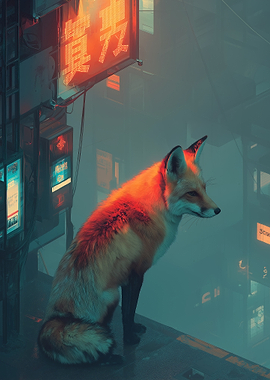 Cyberpunk Fox in Neon City