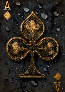 Ace of Clubs Playing Card with Water Droplets
