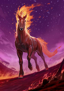 Fiery Horse Under a Starry Sky