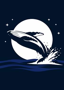 Whale Breaching Under The Moon