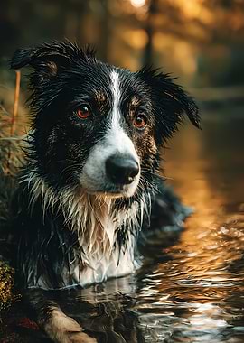 Wet Border Collie in Water