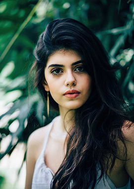 sanjana sanghi with dark hair in nature