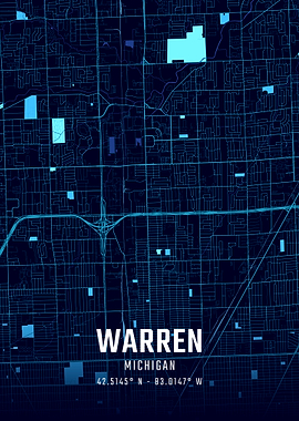 Warren Michigan Midnight City Map