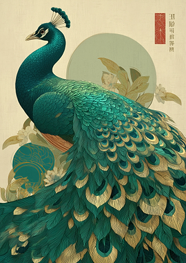 Elegant Peacock with Floral Accents