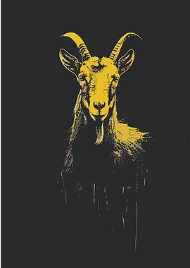 Yellow Goat Portrait on Dark Background