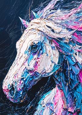 Vibrant Impasto Horse Head Painting