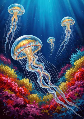 Jellyfish in a Coral Reef