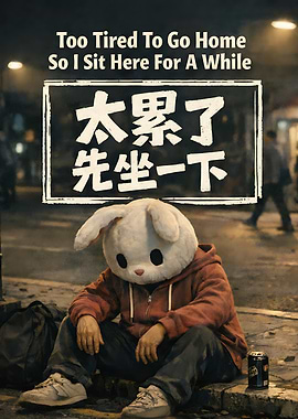 Tired Bunny Sits on Street