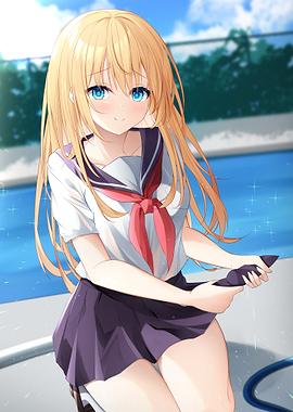 Anime Girl in School Uniform by Pool