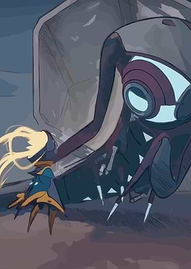 Girl facing a large robot