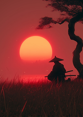 Samurai at Sunset Japanese Painting