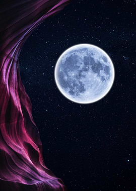 Moonlit Night with Cosmic Curtains