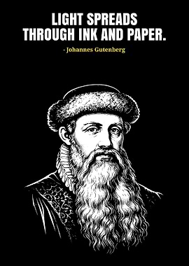 Johannes Gutenberg Portrait with Quote