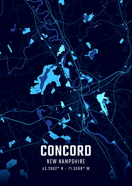 Concord New Hampshire Midnight City Map