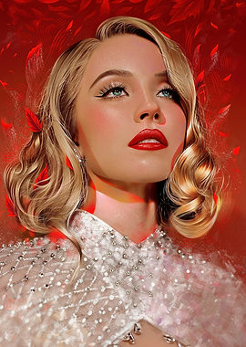 Glamorous Woman with Red Leaves sydney sweeney