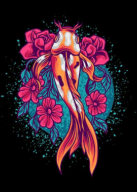 Koi Fish with Flowers Illustration