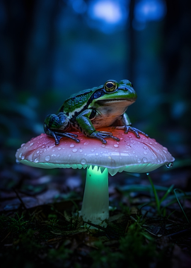Frog on a glowing mushroom