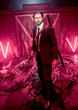 Man in Suit with Gun and Sword