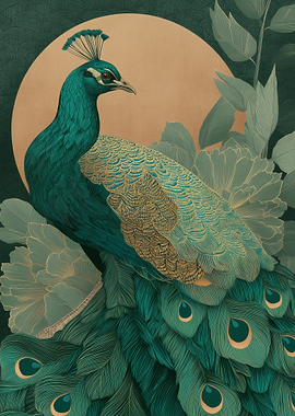 Elegant Peacock with Floral Elements