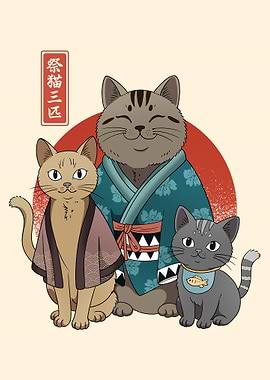 Three Cats in Kimonos